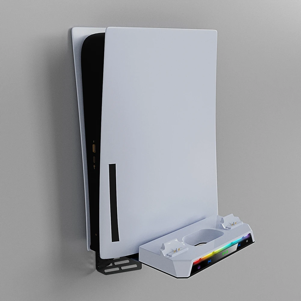 Floating Wall Mount with Dual Controller Charger and RGB Light for Playstation