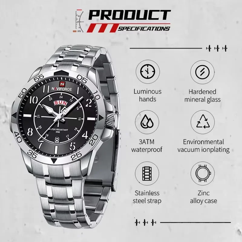 NAVIFORCE Man Casual Wild Quartz Wristwatch 3ATM Water Resistant