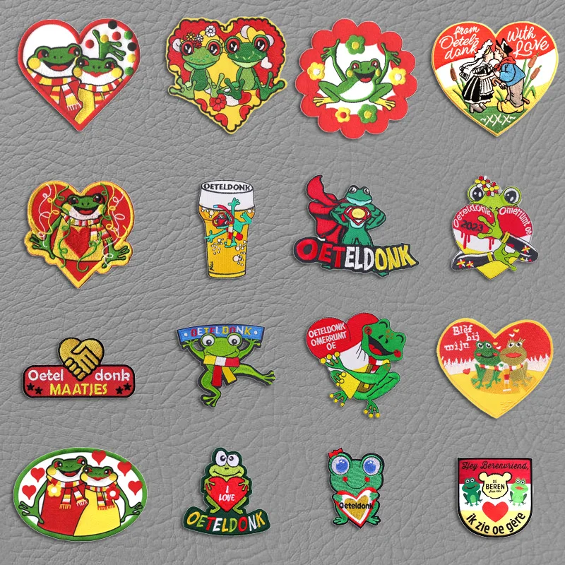 Embroidery Patch Stickers DIY heartshaped Frog Netherland Oeteldonk party Carnival Cartoon Applique Iron on Patches for Clothing