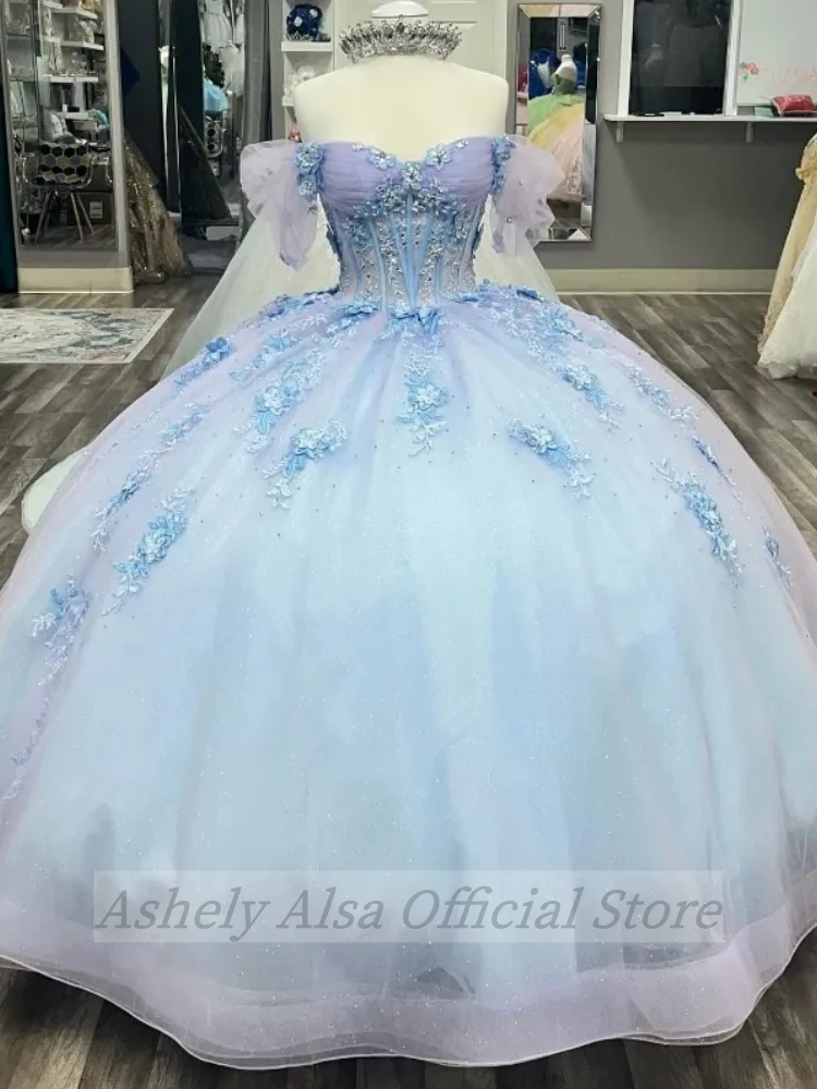 Real Picture Princess Quinceanera Dresses 2024 Off Shoulder Lace Applique  Sweet 14 16 Birthday Party Prom Dress Vestido 15 Anos