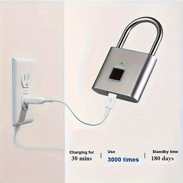 Mini Smart Fingerprint Padlock Rust-Proof, Keyless, Antitheft Security Door Lock Long-Lasting Battery USB Charging for Suitcase 6