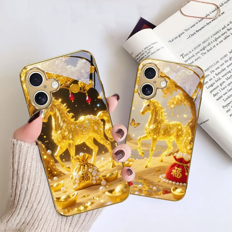 Golden Lucky Horse Premium Glass Phone Case