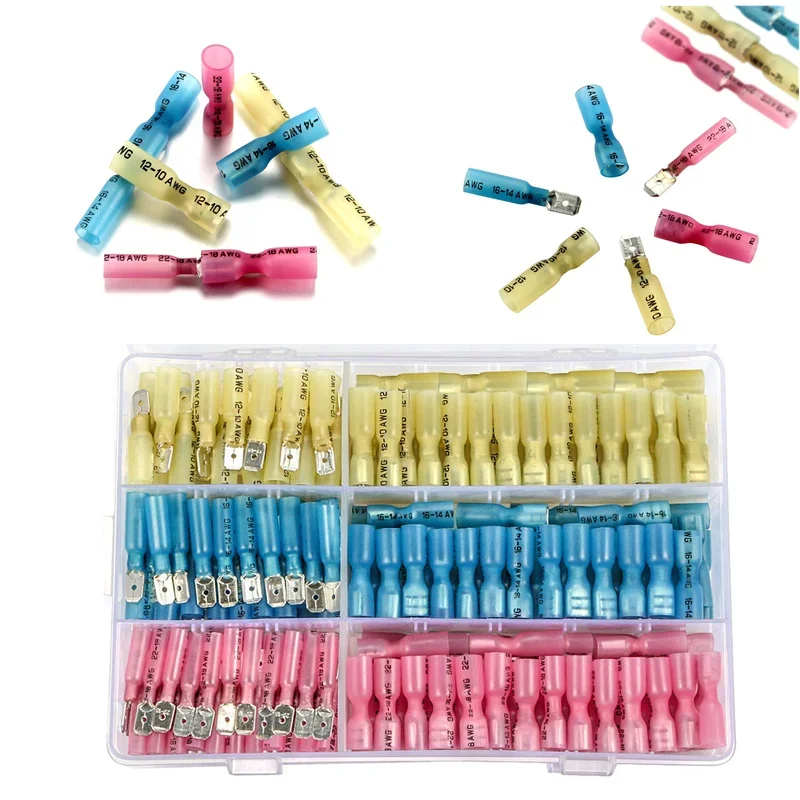 

220PCS Insulated Electrical Wire Butt Connectors Seal Female Male Heat Shrink Spade Crimping Terminals For Marine Automotive