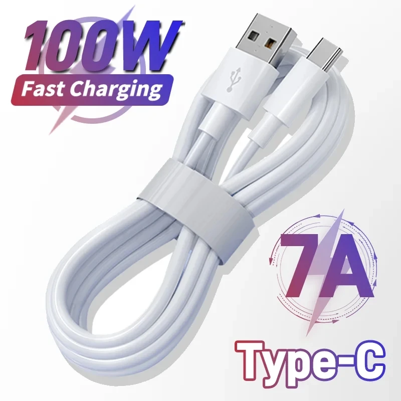 

100W 7A Fast Charger Cable For Xiaomi Redmi POCO Samsung Huawei Phone 1M 2M USB To Type C Quick Charging Data Cables Accessories