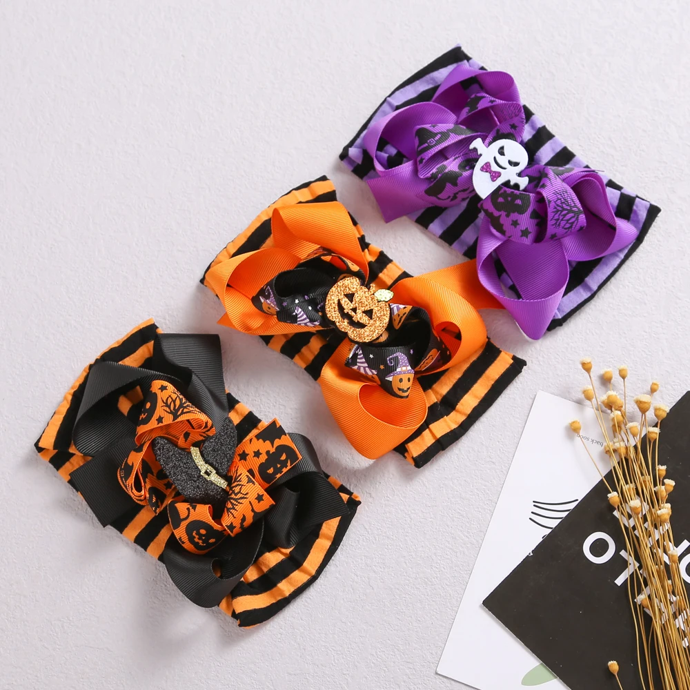 

Ablaze Hallows' Day Headband for Baby Skull Pumpkin Hat Suit Halloween Rib Bows Children's Accessories Toddler's Hair Band
