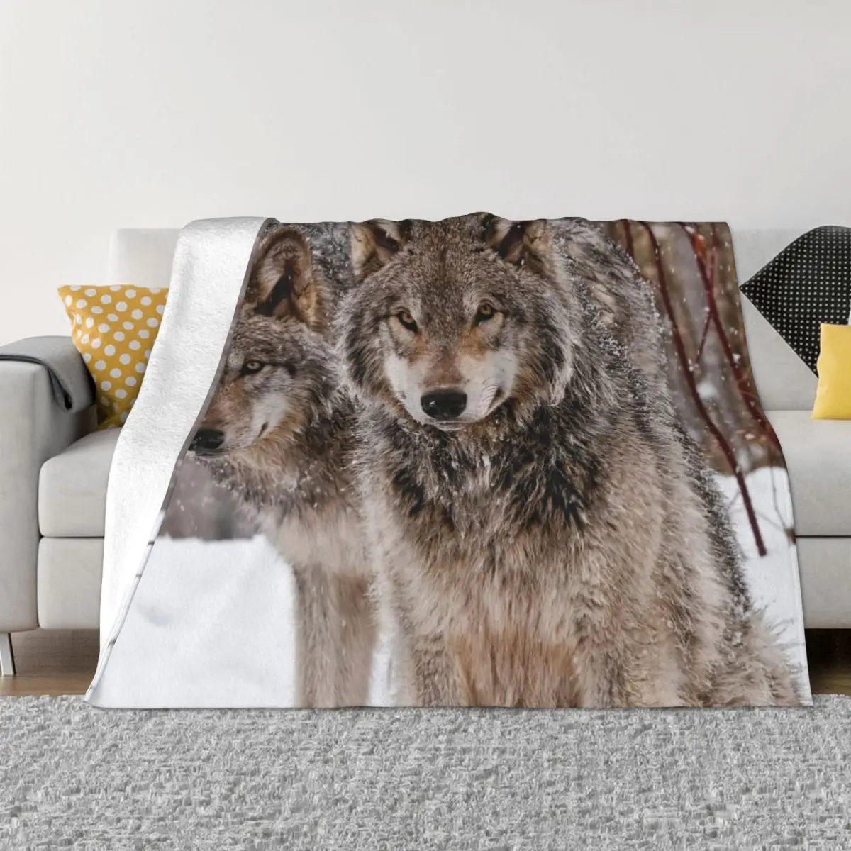 

Timber Wolf Pair Throw Blanket Flannel Fabric Sofa Sleeping Bag Blankets