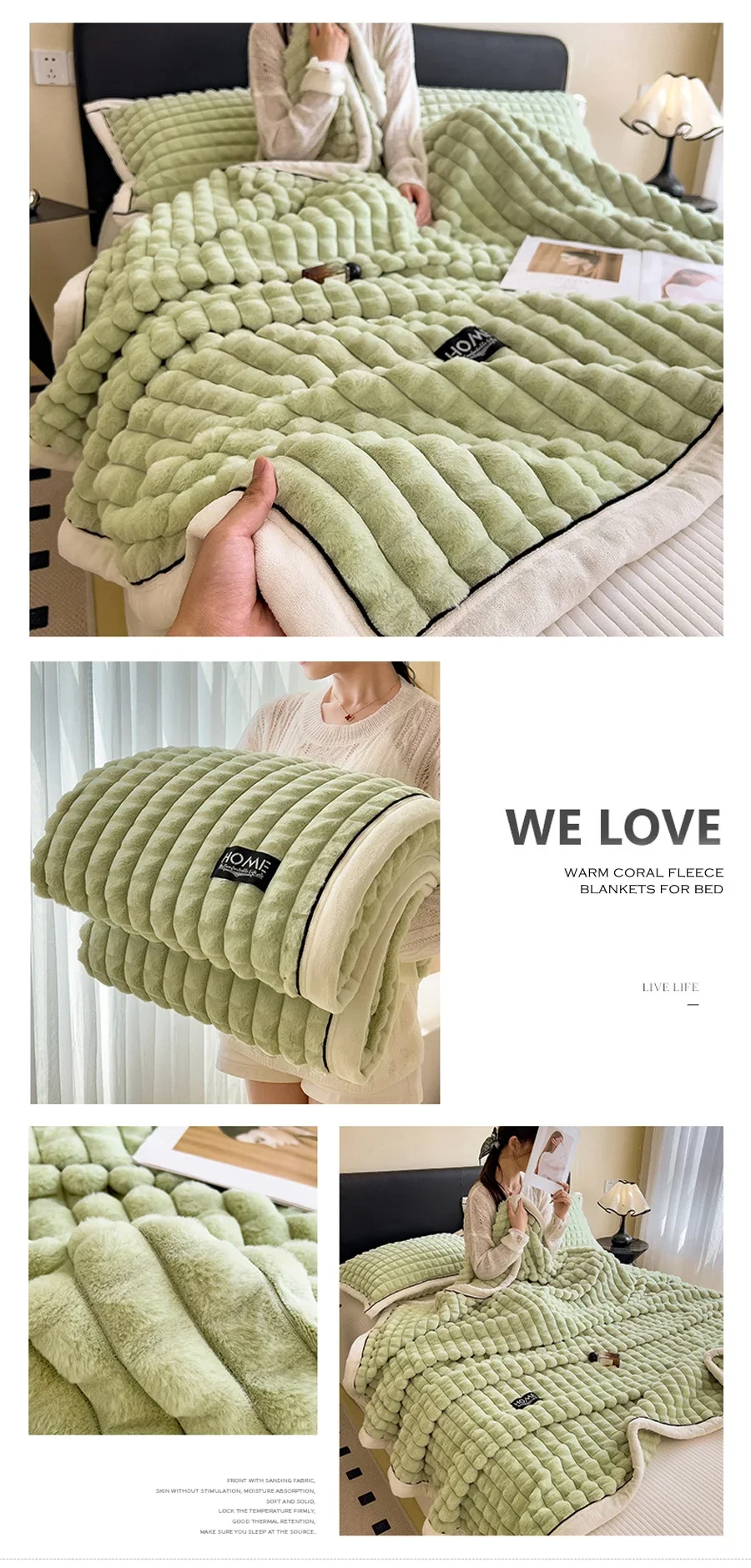 WASART Herbst Winter warme Korallenvliesdecken fürs Bett verdicken karierte Flanelldecke flauschige Steppdecke Wärme Bettlaken extra groß – Detail 18