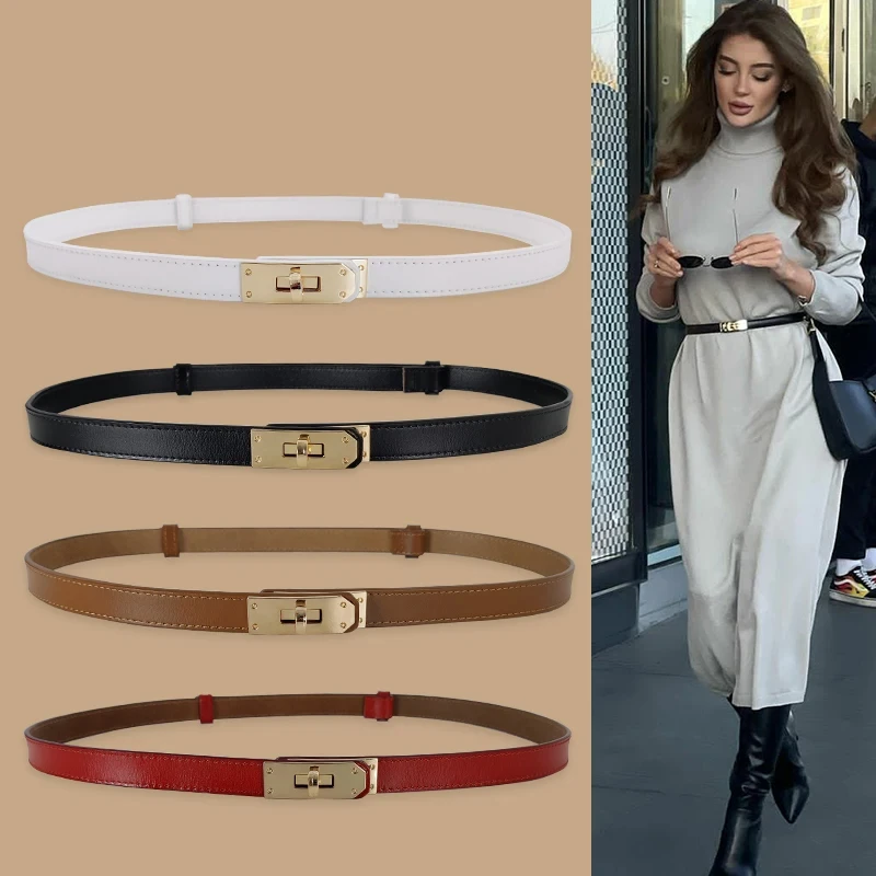 

Genuine Leather Female Waist Belt Adjustable Designer Belts For Women High Quality Luxury Cowhide Dress Waistband Gold Buckle