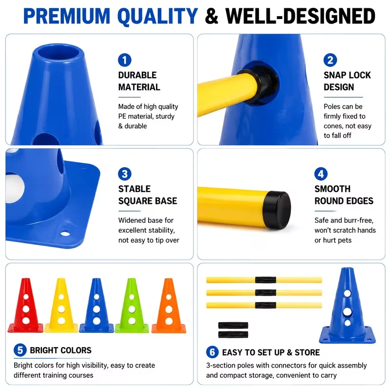 Ultimate Dog Training Obstacle Set - Windproof Cones & Marker Poles for Outdoor Exercise, Portable & Easy Storage