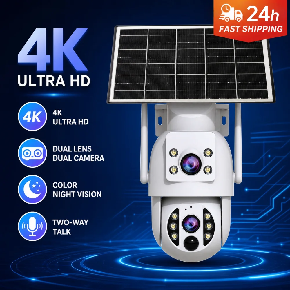 Caméra solaire WiFi JOOAN 4K 8MP, caméra de surveillance CCTV extérieure avec panneau solaire, double objectif, PTZ, vision nocturne, protection de sécurité 1
