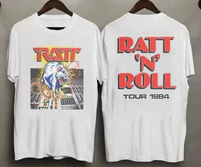 VTG 1984 Ratt N Roll Tour Out Of The Cellar Glam Metal 2-seitiges T-Shirt Herrenbekleidung