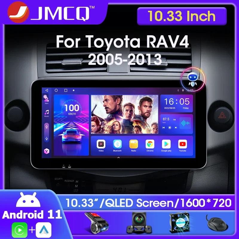

Автомобильная Мультимедийная система JMCQ, 10,33 дюйма, Android 11, для Toyota RAV4 Rav 4 2005-2013 QLED 4G Carplay, 2din, навигация