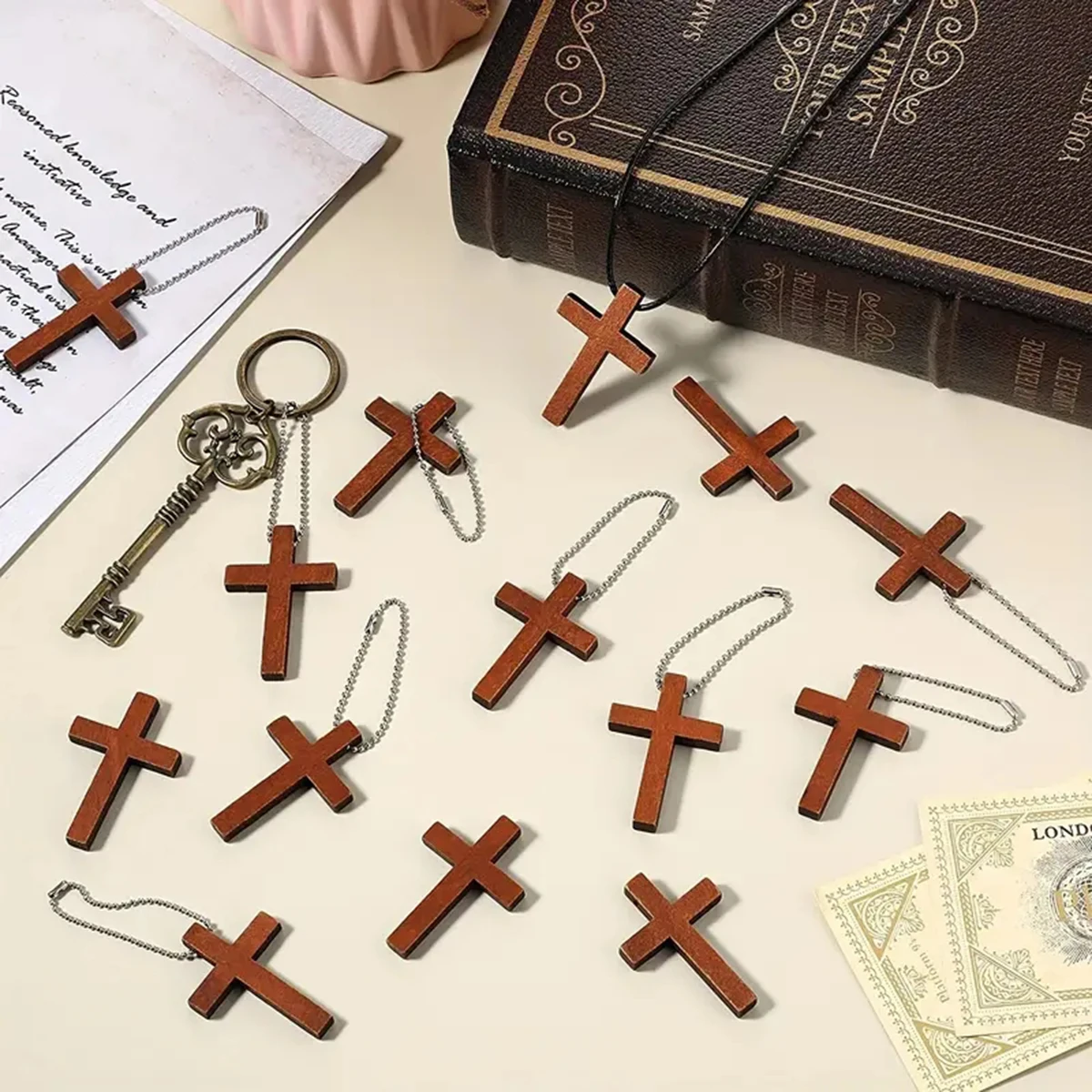 Handheld Wooden Cross Wooden Cross 15/25/35/45pcs Mini For Craft Making DIY Keychain Necklace Bracelet Jewelry Accessories