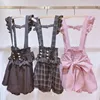 Japanese Gothic Lolita Ribbon Short Suspender plaid Skirt Girls Sweet Cute Lace A-Line Mini Skirts summer2024 black solid kawaii 2