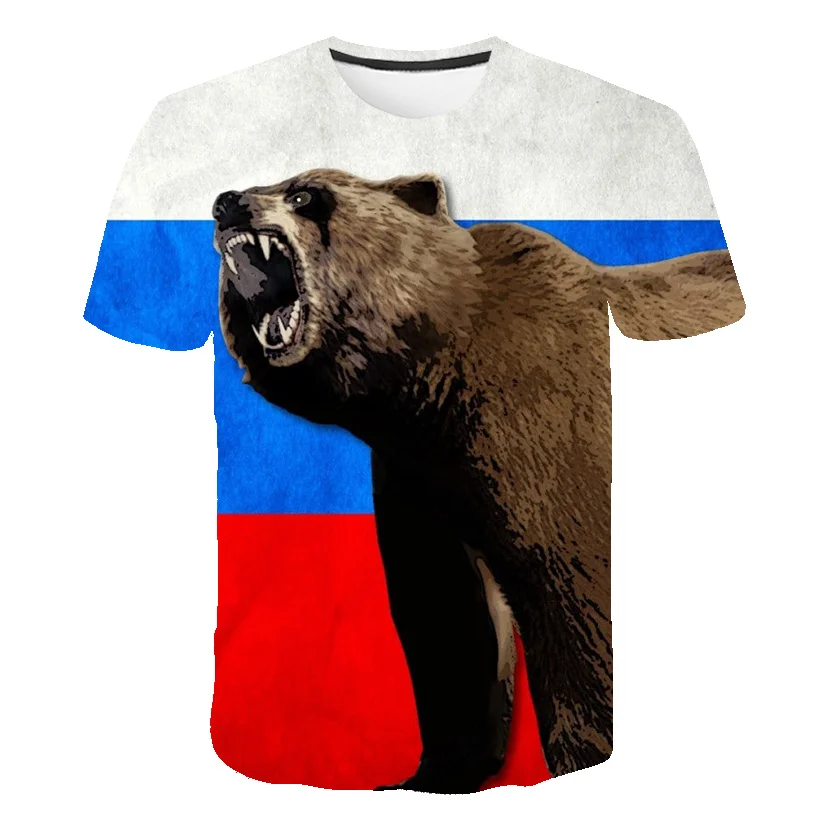 Russian Bear T-Shirts Russia Flag 3D Printed Streetwear Men Women Fashion Oversized Short Sleeve T Shirt Kids Tees Tops Clothing printed t shirt