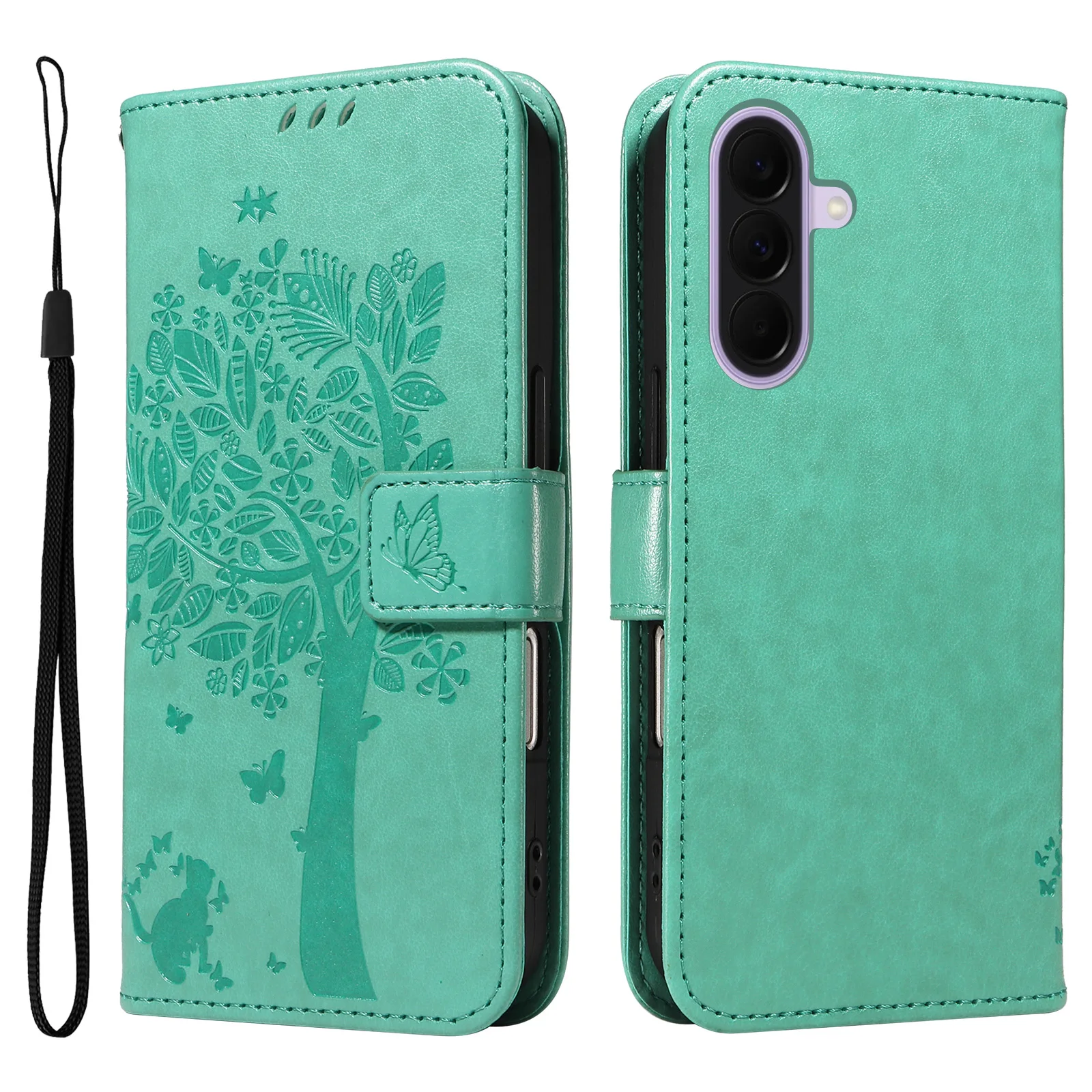 Cat Tree Embossed Design Leather Wallet Flip Case