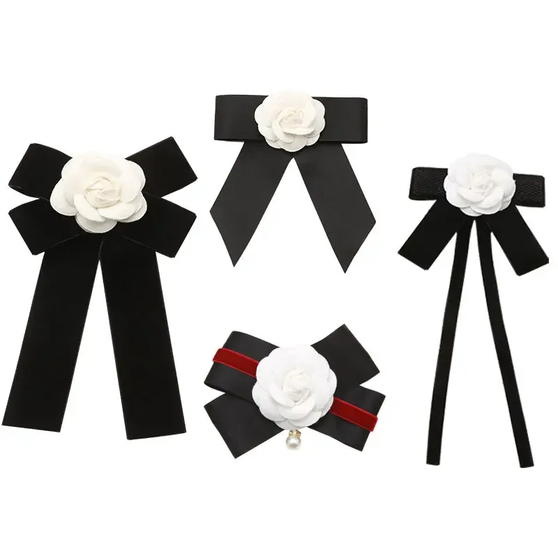 New Korean Retro Camellia Bow Tie Brooch Temperament College Style Velvet Ribbon Corsage Pins Fashion Accessories Women\'s Gift