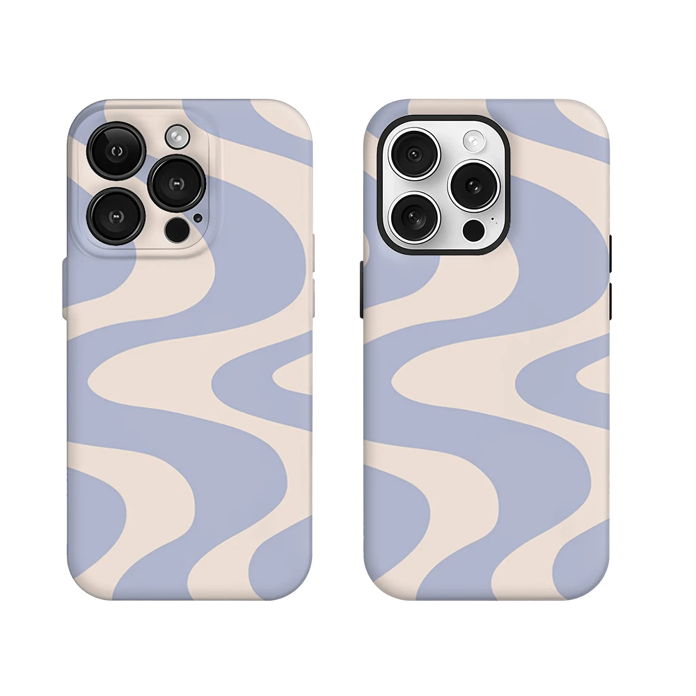 Luxury Double-Layer Wavy Back Cover in Light Blue and Cream
