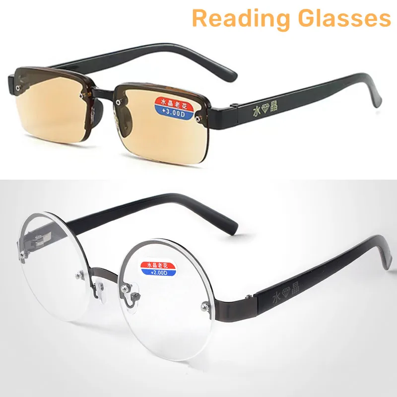 

Unisex Round Frame Reading Glasses Women Men Office Presbyopia Eyewear Business Crystal Hyperopia Eyeglass Diopter +1.0 To +4.0