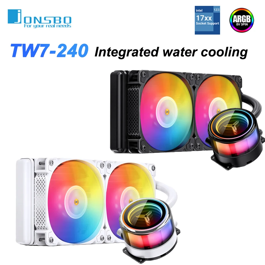 

JONSBO TW7-240 Black/White CPU Liquid Water Cooler 5V 3Pin ARGB 120mm Case Fan Water Cooling For LGA2011 115X 1200 1700 AM4