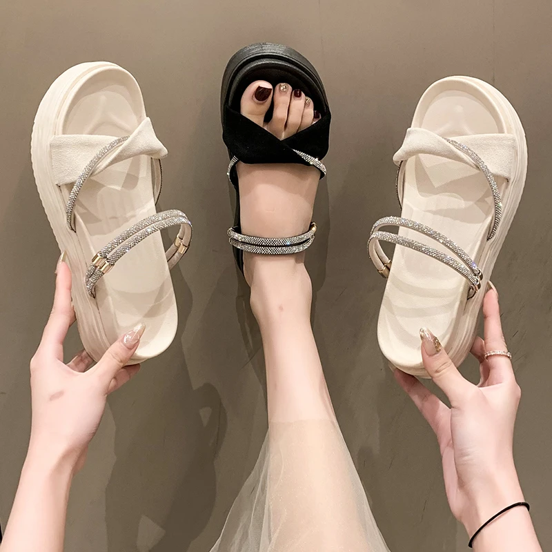 

Босоножки женские с открытым носком, украшенные стразами, на лето