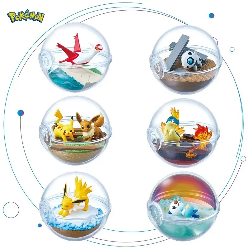 Re-Ment Original Pokeball Terrarium Pokemon Ball Figures Pikachu Figure Eievui Eevee Latias Collection 13 Blind Box Toys