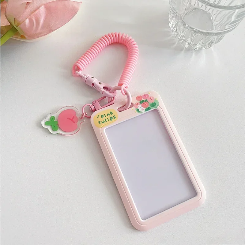 Tulip Bear Dog 3 Inch Printed Photocard Holder Cute Cartoon Photo Card Holder Protective Case Bag Pendant Elastic Rope Keychain card holder photo card holder