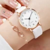 4Pcs/Unisex Set Fashion Leather Band Women Quartz Watch With Double Bracelet Set 5