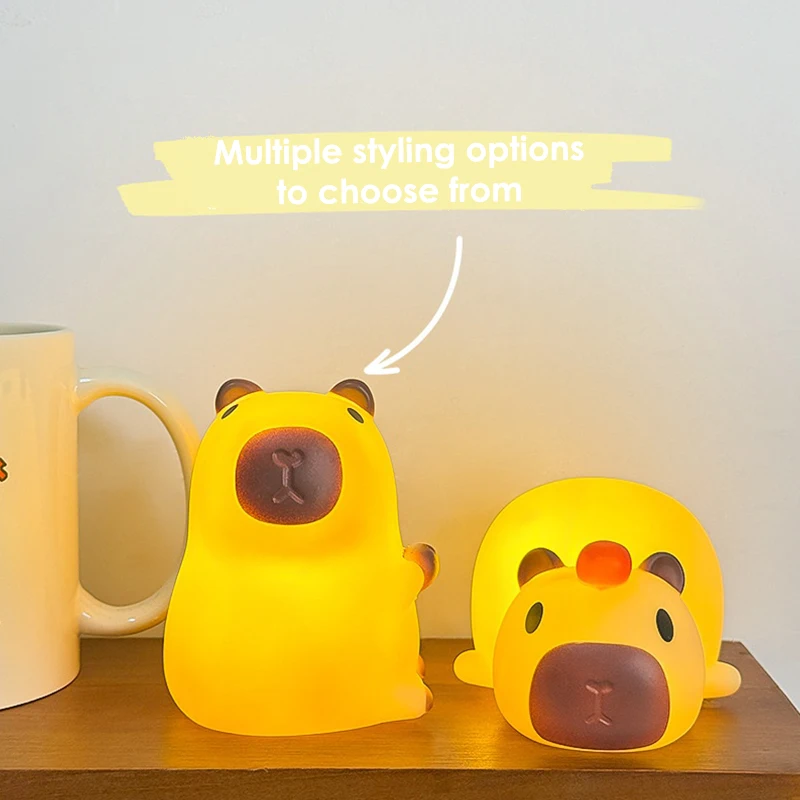 Cute Capybara Night Light Cartoon Silicone Sleep Night Lamp Children Room Office Desktop Decoration Lamp Animal Light