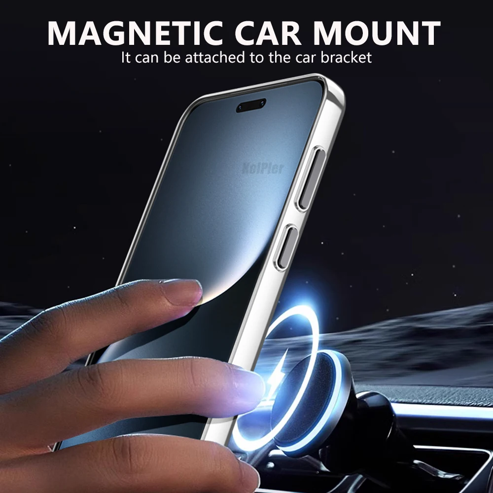Luxury Plating Clear Case with Magnetic Alloy Lens Holder and Hard Back Cover