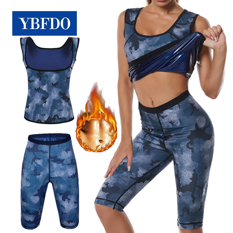 YBFDO Women Body Shaper Set Camouflage Sweat Sauna Pants Tank Tops Vest Fitness Control Panties Waist Trainer Slimming Shapewear