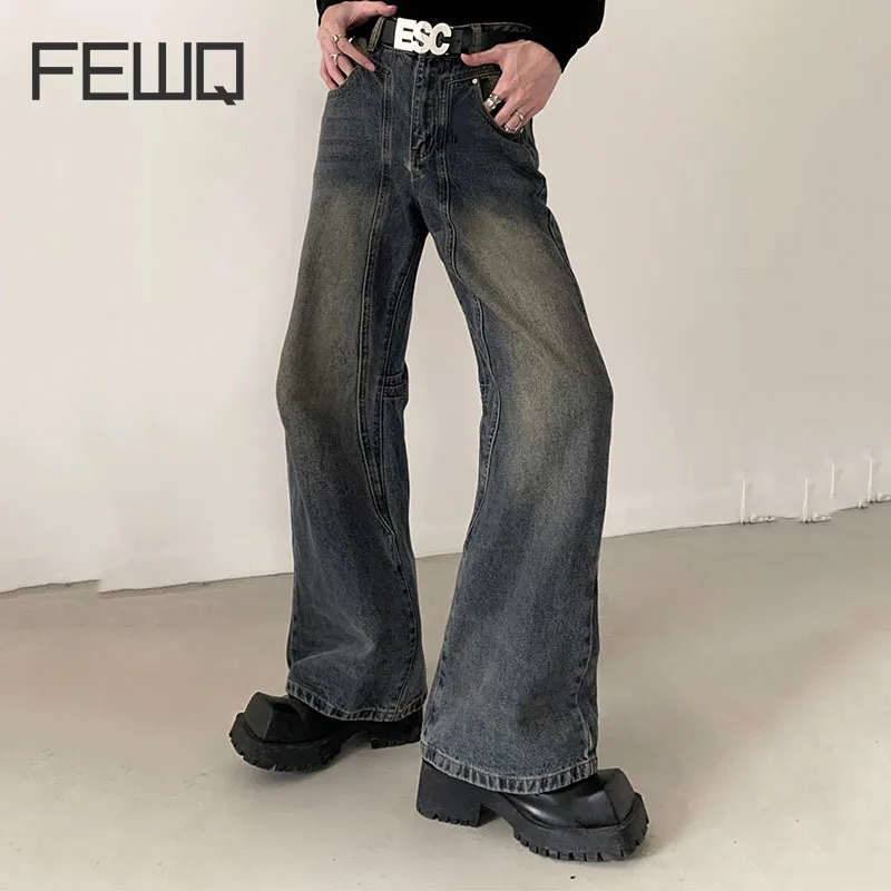 

FEWQ Men Jeans Autumn Washed Flared Jeans Niche Design High Waisted Straight Wide Leg 2023 Vintage Male Trousers 24X1787