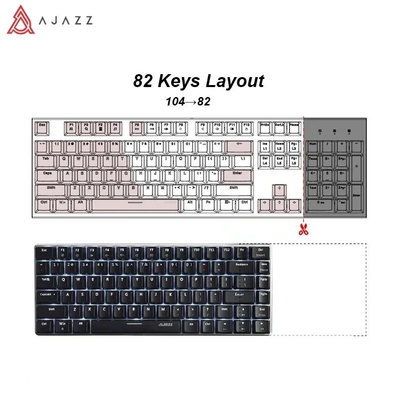 AJAZZ AK33 게임용 기계식 키보드, 핫 스왑 안티 고스팅 게이밍 PC 노트북 백라이트 키보드 선물, 2 가지 모드, BT/USB 82 키