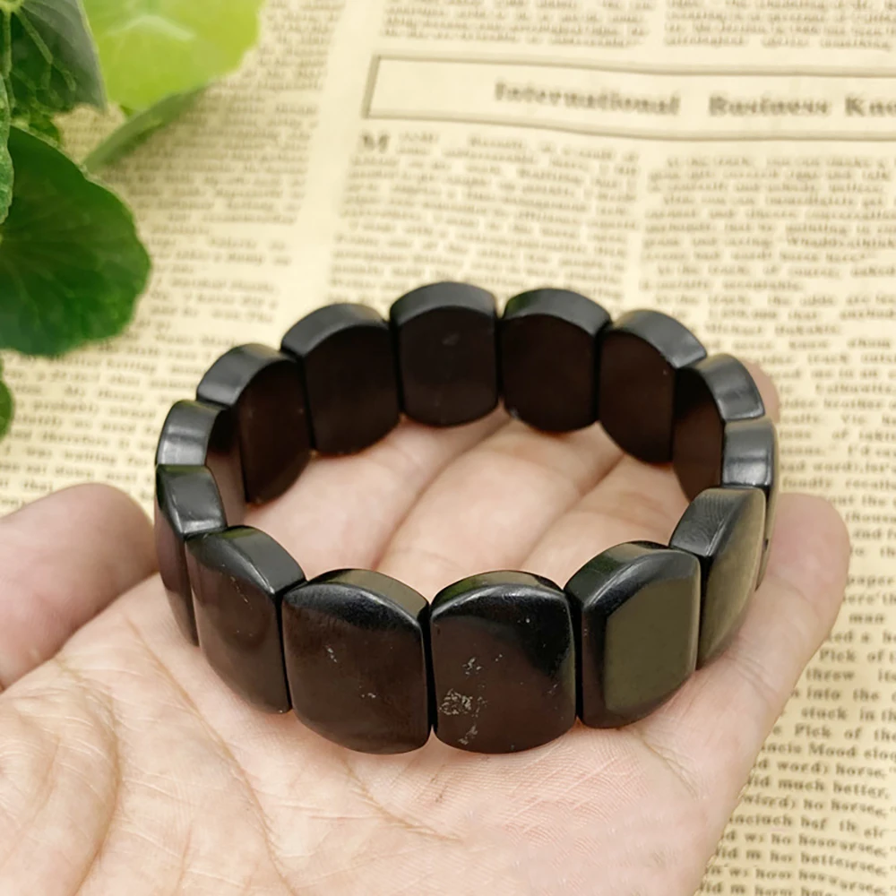 CHENYISHI 50%-70% Carbon Shungite Natural 15*20mm elastic cord stone bangle bracelet charm gift for jewelry making