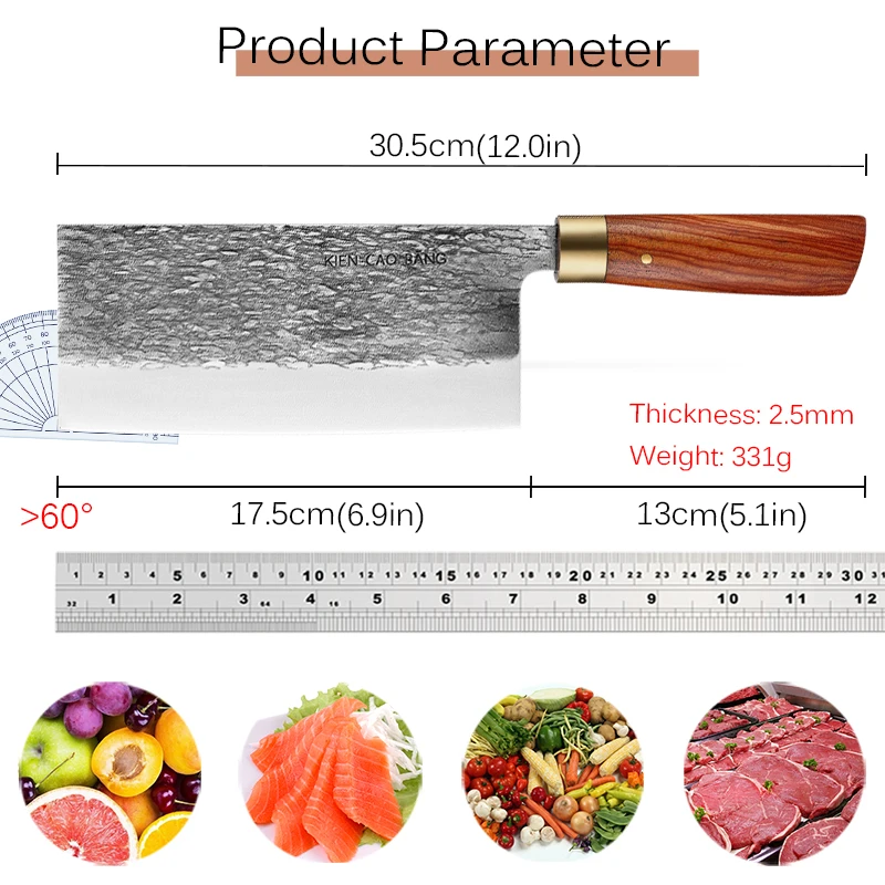 Professional Kitchen Chef Knife Hand Forged Steel Meat Vegetables Slicing Knife Wide Blade Butcher Cleaver with Gift Box