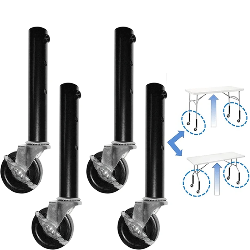 Table Leg Extension For Folding Table Castors-Pack Of 4 Risers With Wheels For Straight And Curved Legs Easy To Use 51Cm