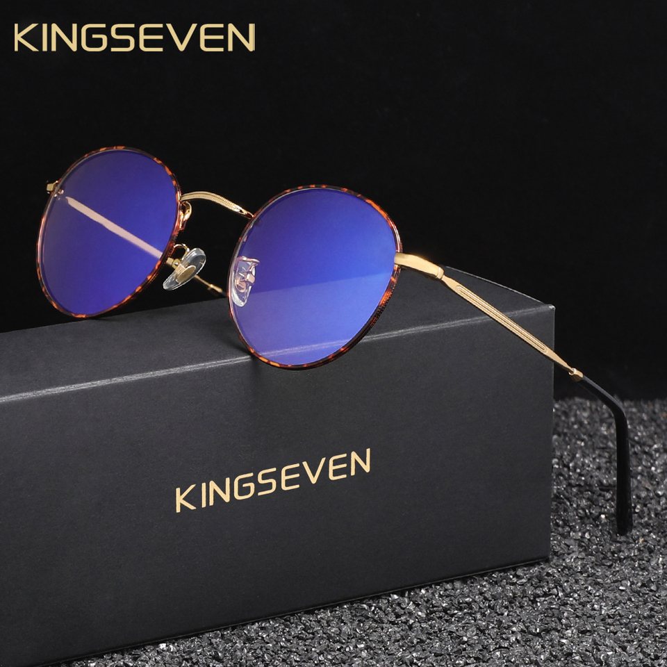 KINGSEVEN Fashion Round Blue Light Blocking Glasses Men Women Alloy Eyeglasses Transparent Lens Anti-Blue Ray Comfort Eyewear