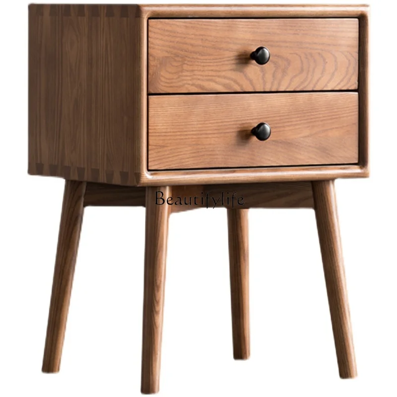 

Nordic Solid Wood Bedside Table Ash Japanese Log Bedroom Bedside Storage Storage Cabinet