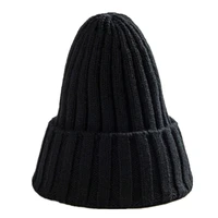 Knitted  Solid Edge Curl Colored Woolen Men's and Women's  Ear Protection Warm Fitting Hood  Autumn and Winter Hat Trend - Image 3