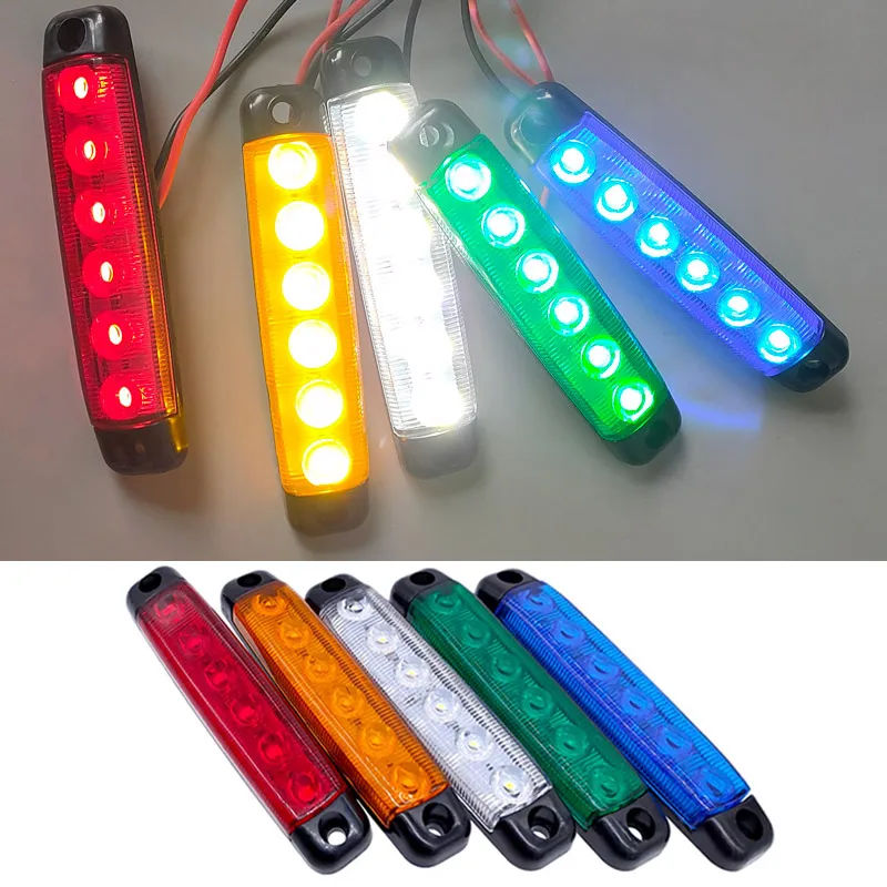 Car Warning Lamp 2Pcs 6LED 12V/24V Truck Trailer Side Marker Indicators Clearance Light Car Brake Rear Highlight Tail Light Warning Signal Lamp