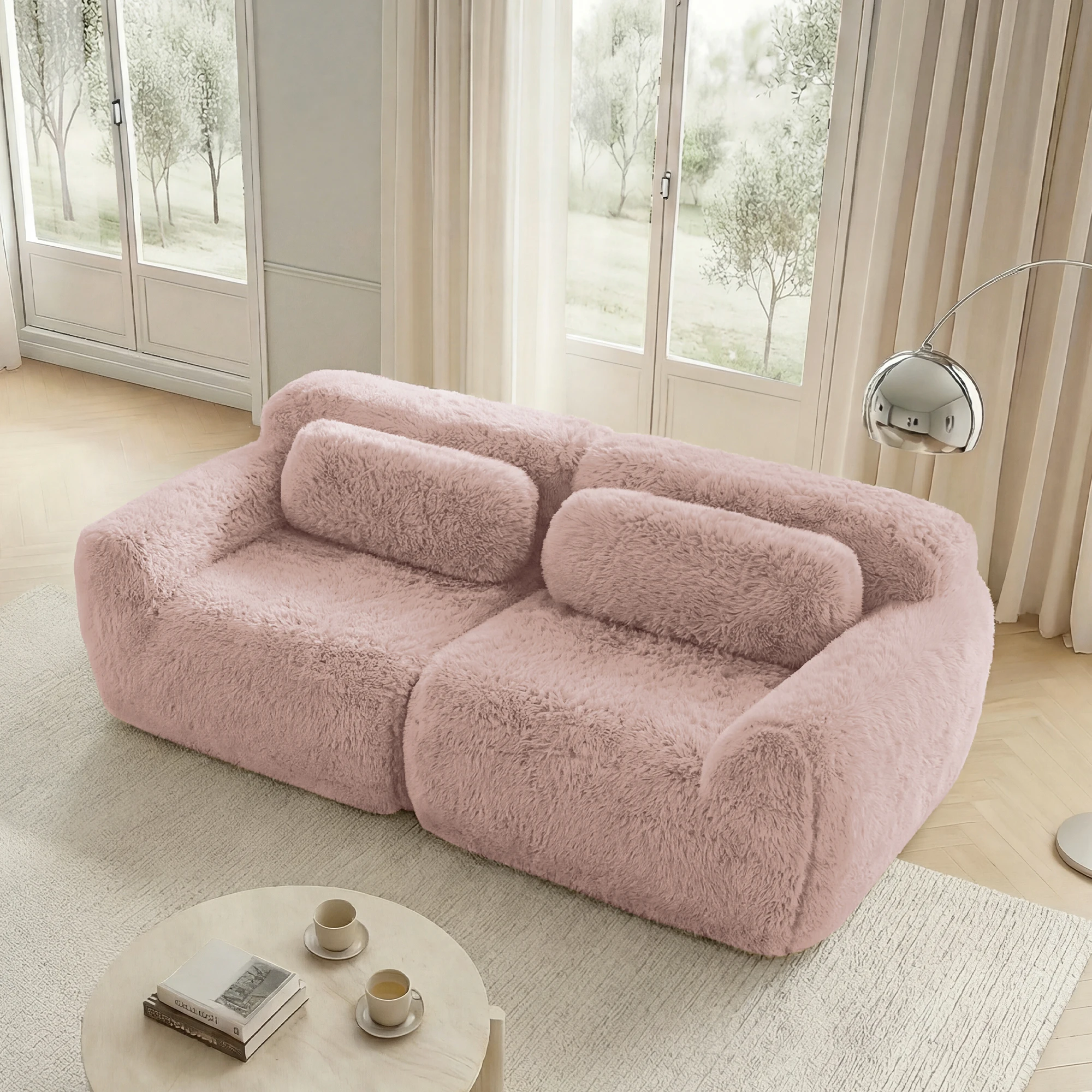 KOMHTOM 2 Sitzers Sofa aus Plüschstoff rahmenloses modulares Design mit Kissen weich hochelastischer Schaumstoff – Detail 3
