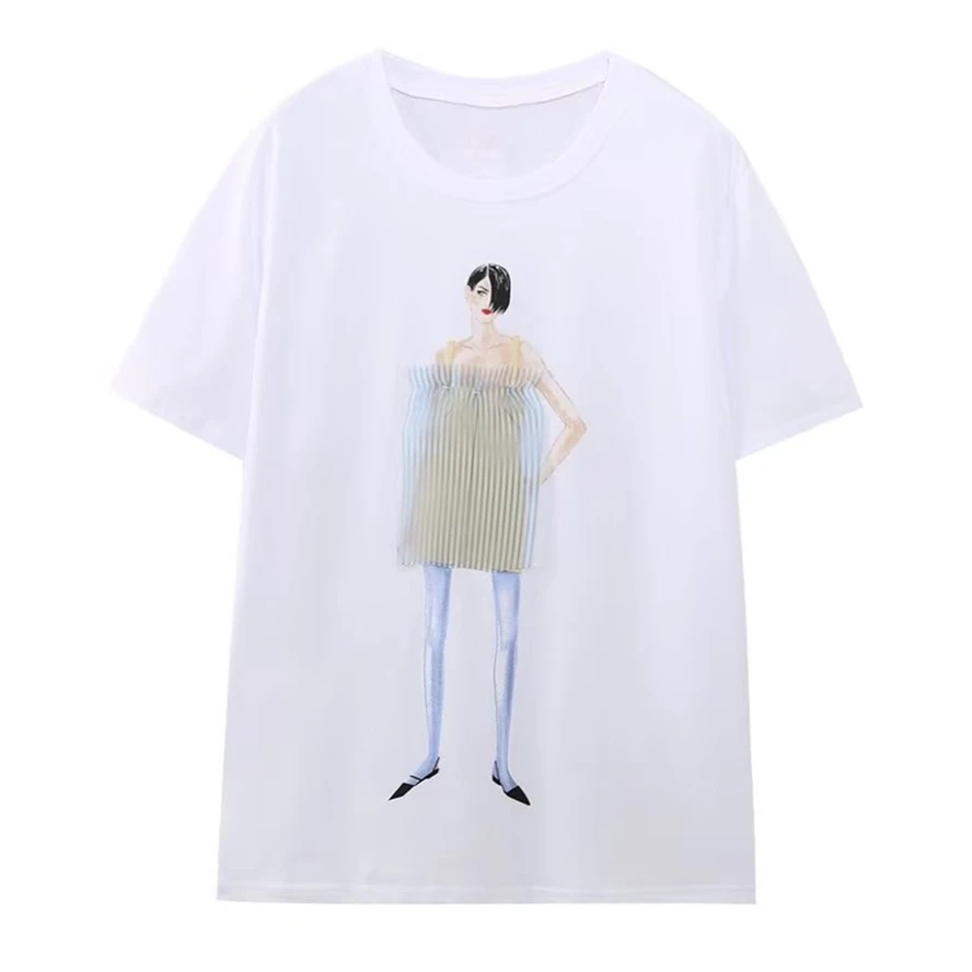 

Dave&Di British Girl Splicing Round Neck Pure Cotton Top Casual Short-sleeved Summer Fashion T-shirt Women