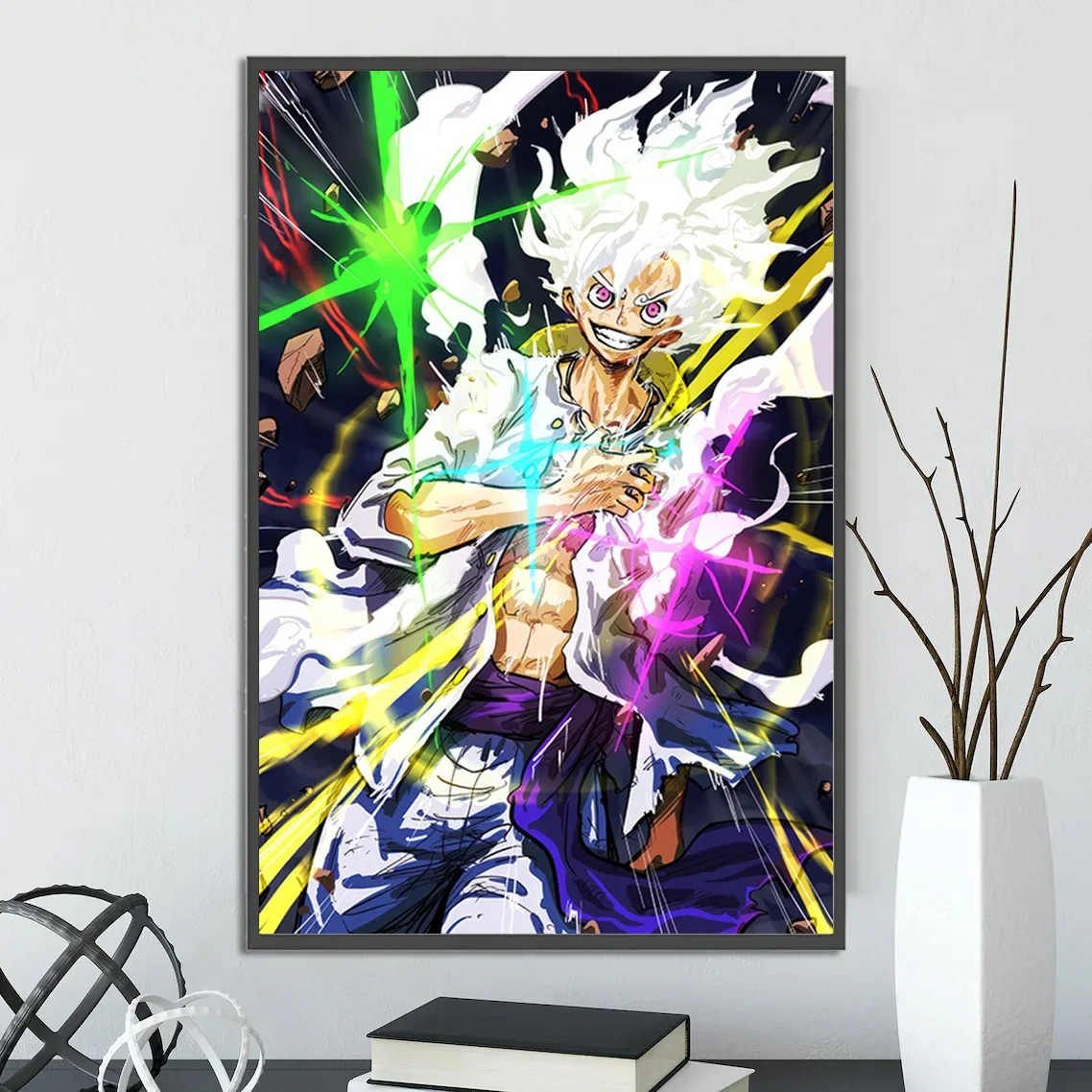 thumbnail image 1 of Póster autoadhesivo de One Piece Luffy Gear 5, papel tapiz de dibujos animados, decoración del hogar, pintura de Zoro, arte de pared de anime, sangre caliente clásica, 1 of 5