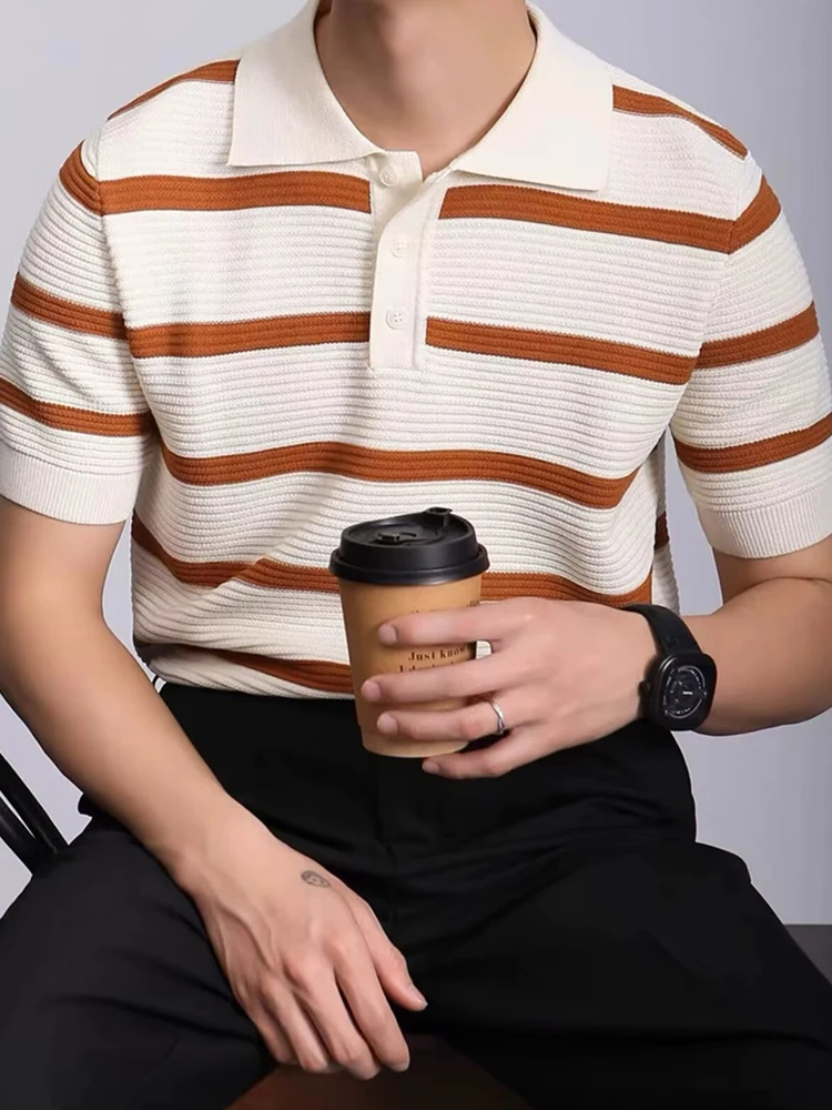New Casual Striped Crochet Knit Polo Shirt Mens Summer Fashion Buttoned Polo Neck Knitted Tops Men Stylish Short Sleeve Jumpers 14 Sdc43d61e35764bf7abed5958b37a4a7d4