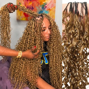 15A Blonde Color Kinky Curly Feather Crochet Human Hair For Boho Braids Small Spirals Curly Miracle Knots Crochet Hair Extension 1