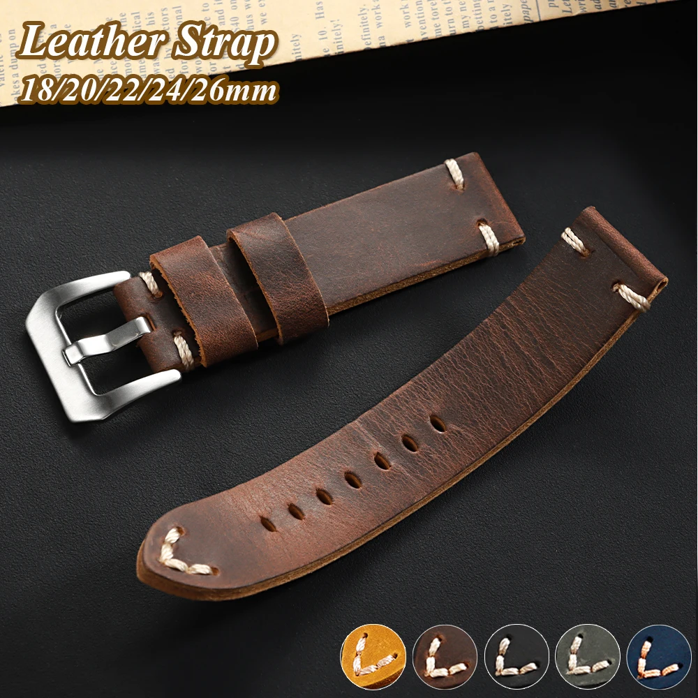 Handgefertigtes Rindsleder-Uhrenarmband, 18 mm, 20 mm, 22 mm, 24 mm, 26 mm, Vintage-braunes Näharmband für Panerai PAM111 441 Herrenarmband