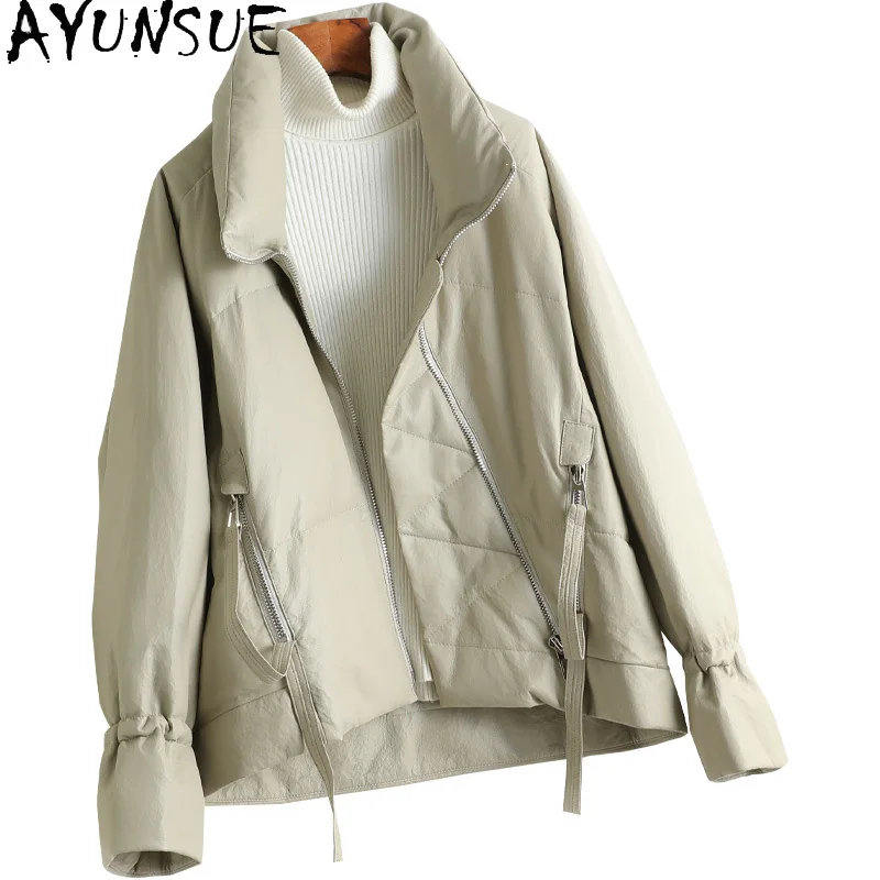 

2021 Winter Short Ladies Elegant Sheepskin Leather Down Jacket for Women Turtleneck Filled Down Coat Chaqueta Feminine FCY1491