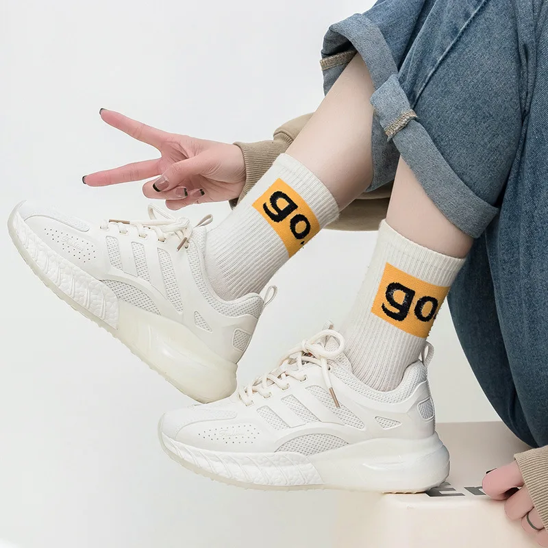 New Popcorn Bottom Sneakers Female Couple Versatile Thick-soled Little White Shoes Mesh Breathable Running Shoes Men's F8802