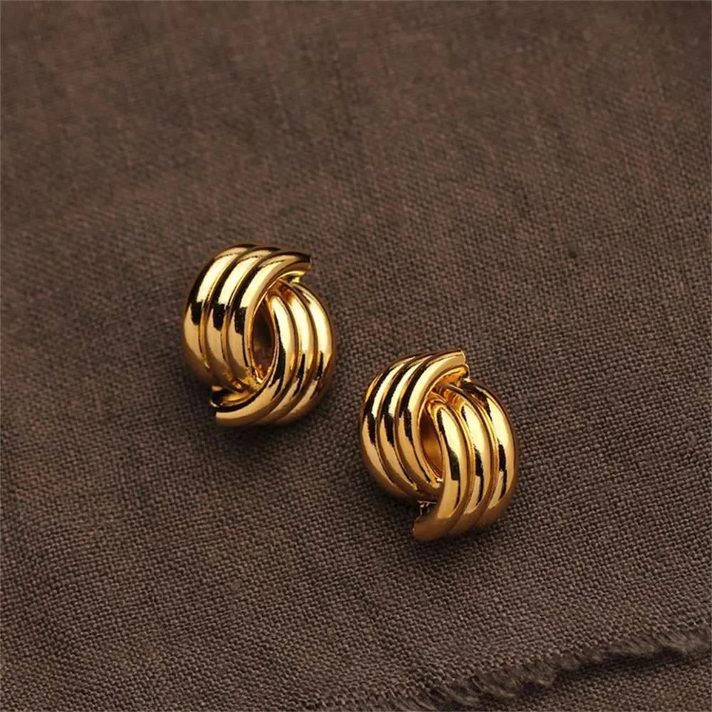 New Trendy Intersection Geometric Waterproof Ear Studs for Women Multilayer Textured Striped Metal Knot Big Stud Earrings Bijoux