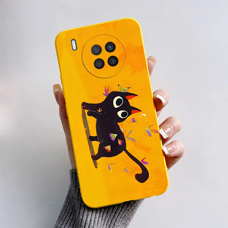 Cute Cartoon Black Cat and Poppy Dog Silicone Phone Case - Soft TPU Back Cover